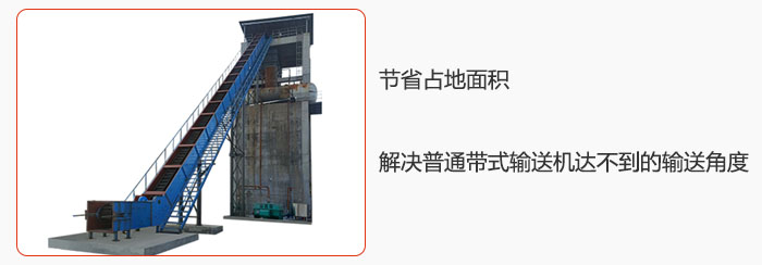 節省占地面積，解決普通帶式輸送機達不到的輸送角度。