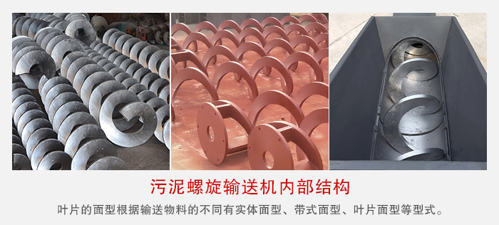 污泥螺旋輸送機不同的粘性的物料對應(yīng)不同材質(zhì)的螺旋葉片。